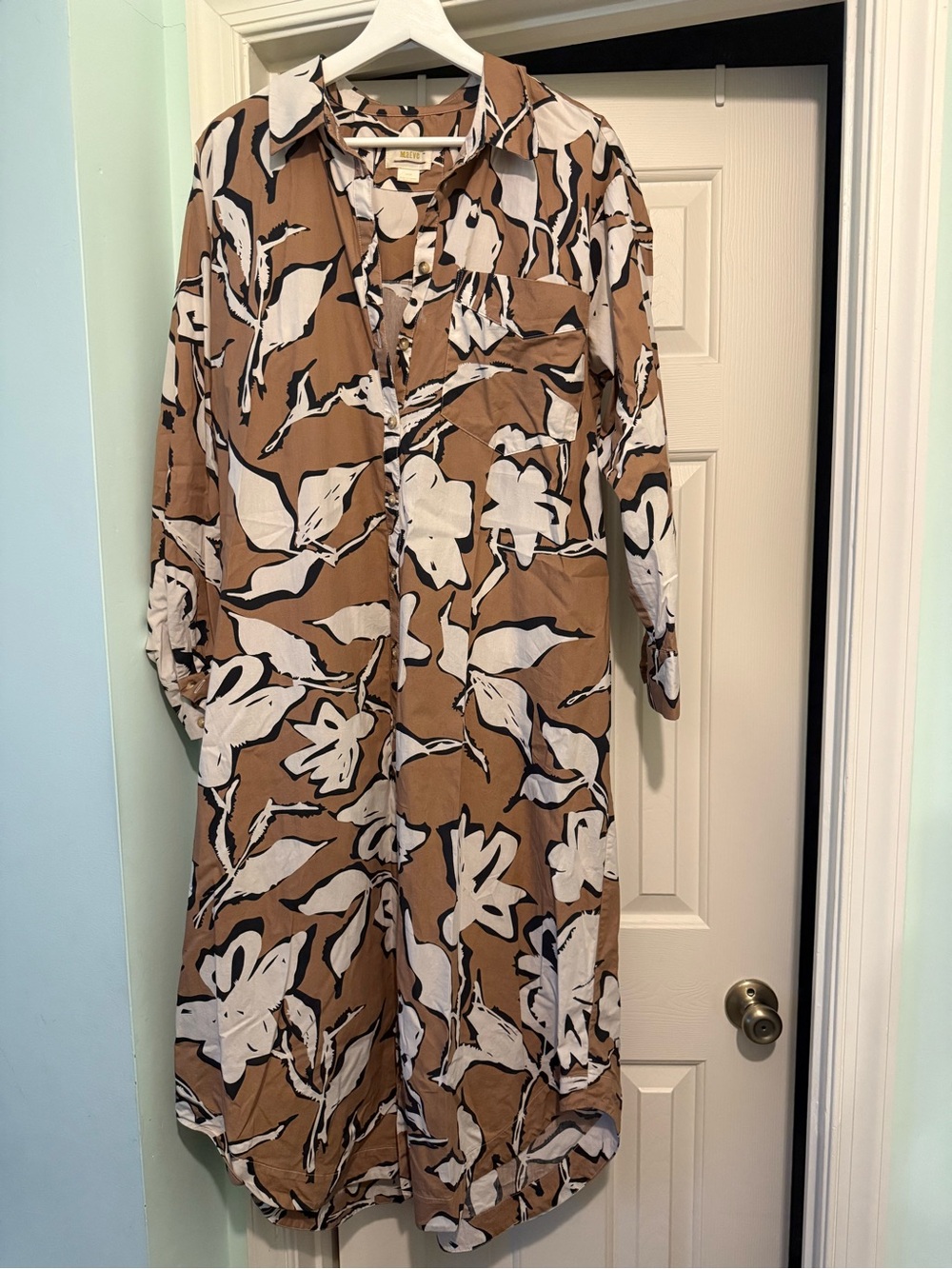 Maeve Tan Floral-Print Midi Shirt Dress